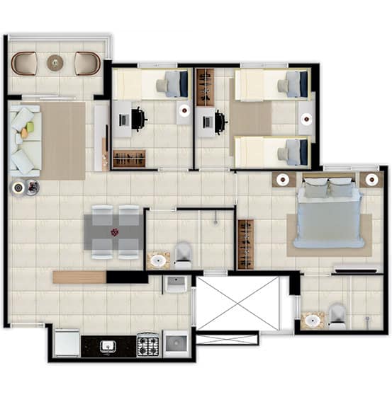 Floor plan B — 61.88 m²